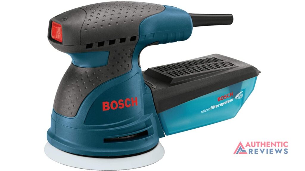 BOSCH ROS20VSC Palm Sander 2.5 Amp 5 In. Corded Variable Speed Random Orbital SanderPolisher Kit with Dust Collector and Soft Carrying Bag
