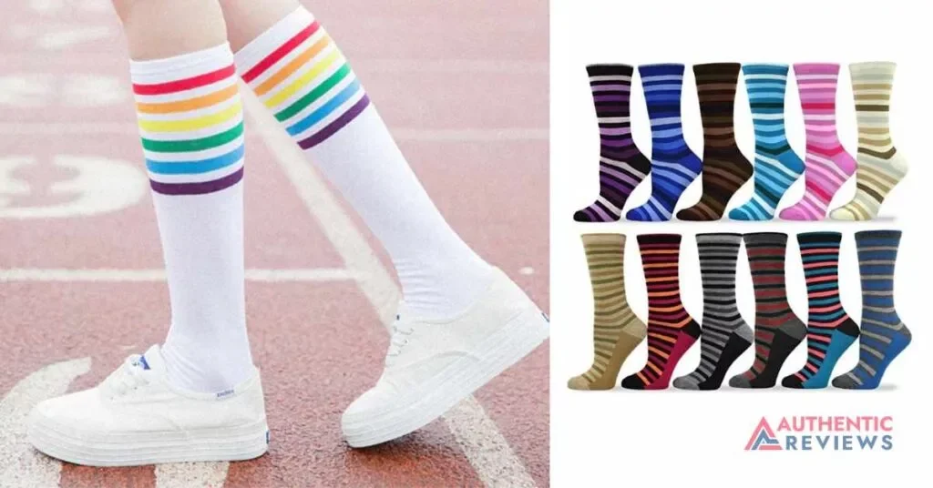 Stripe socks with white sneakers